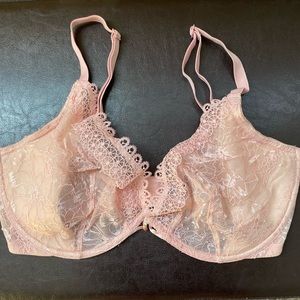 VICTORIA’S SECRET Very Sexy unlined Plunge Bra 36DDD Pink Lace NWOT